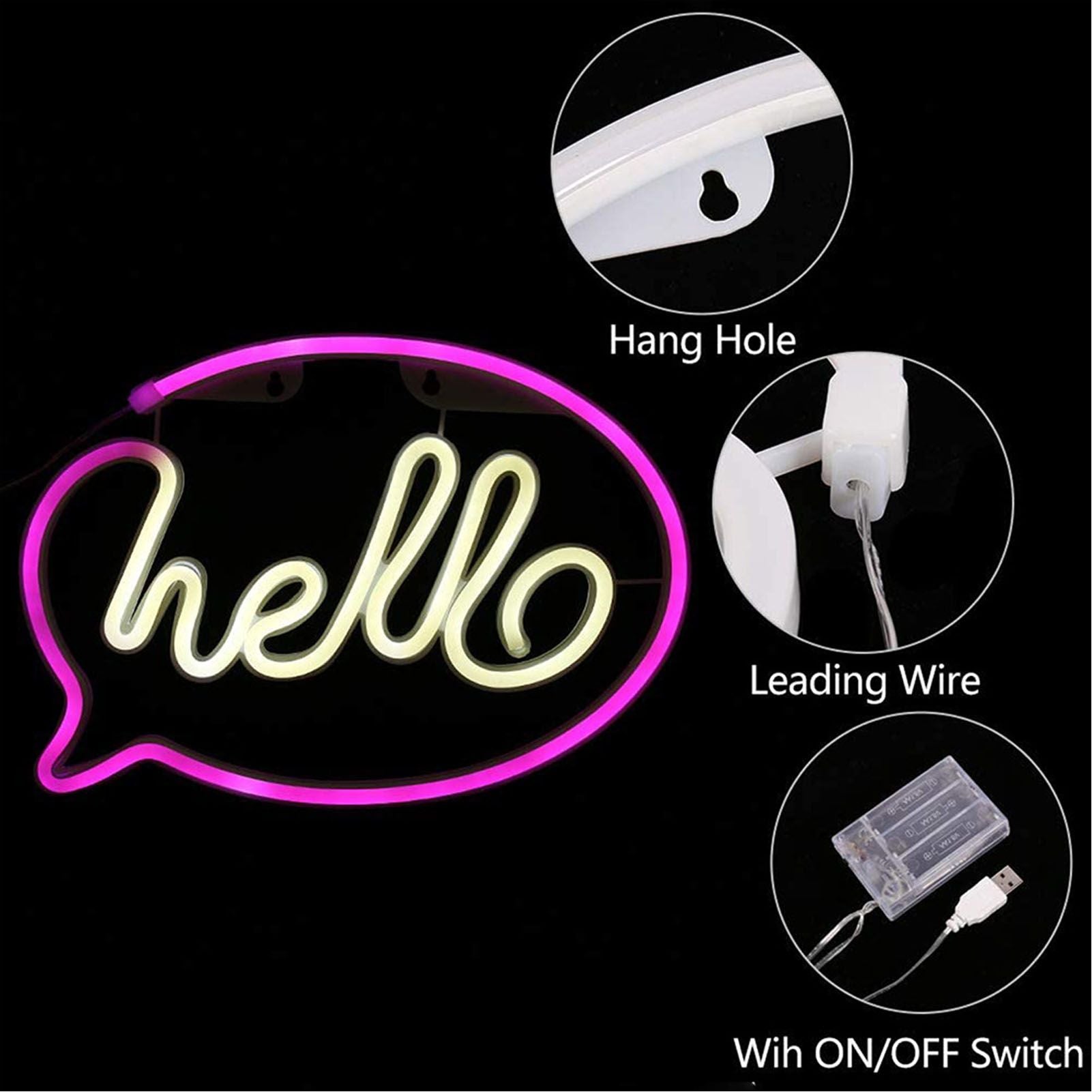 Neon Light USB Powered Battery Operated Hello LED Neon Sign for Restaurant Decoration Bar Decoration 5V V1294-YM0523-3119210195911