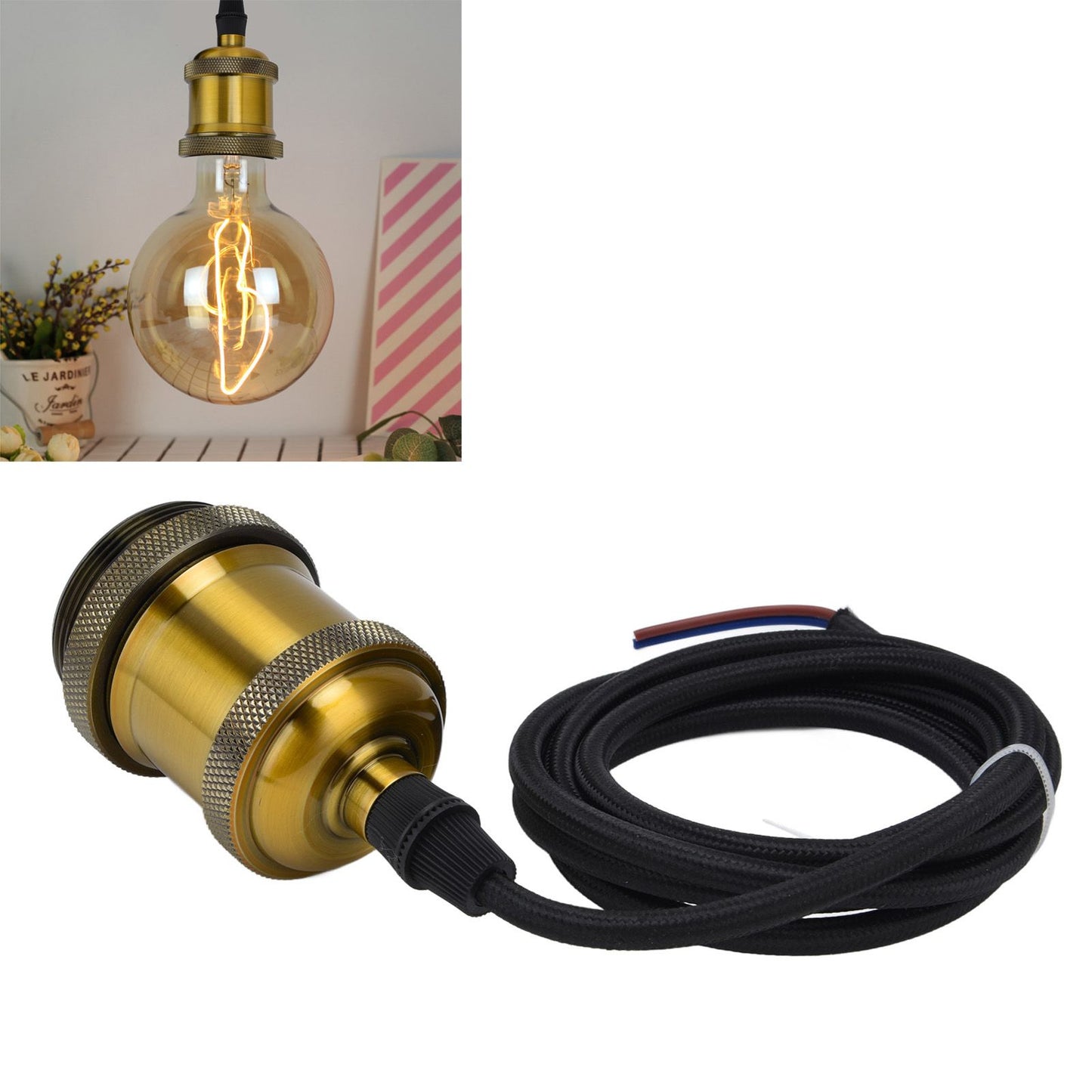Retro Pendant Light Cord Kit Gold Hanging Plug In Lamp Socket Kit for DIY Light Fixtures V1294-YM0523-3119210201111