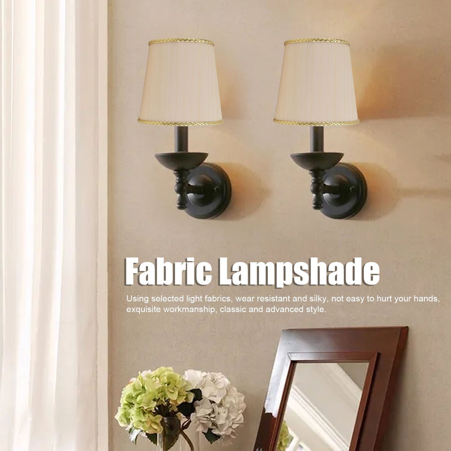 2PCS Small Lamp Shade Fabric Beige Golden Edge Lampshade for E14 Table Chandelier Wall Lamp V1294-YM0523-3119210205411