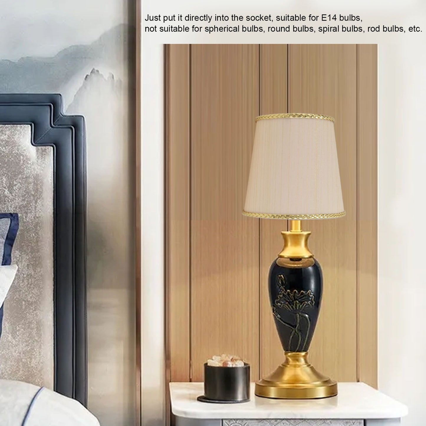 2PCS Small Lamp Shade Fabric Beige Golden Edge Lampshade for E14 Table Chandelier Wall Lamp V1294-YM0523-3119210205411