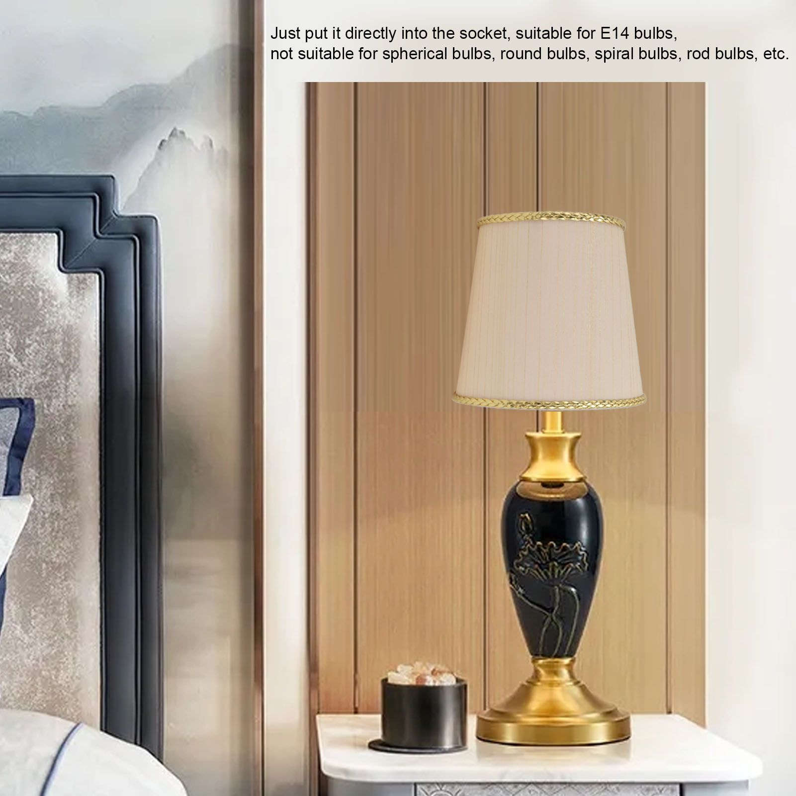 2PCS Small Lamp Shade Fabric Beige Golden Edge Lampshade for E14 Table Chandelier Wall Lamp V1294-YM0523-3119210205411