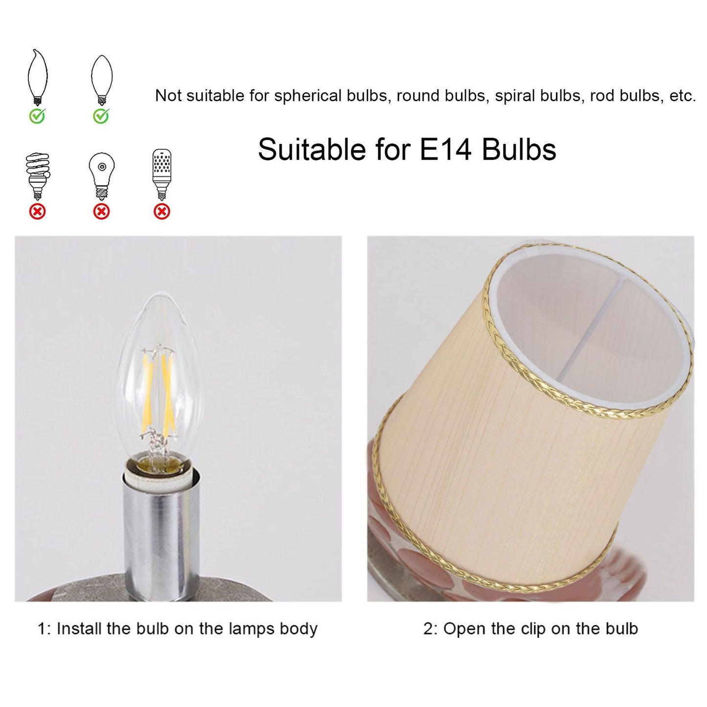 2PCS Small Lamp Shade Fabric Beige Golden Edge Lampshade for E14 Table Chandelier Wall Lamp V1294-YM0523-3119210205411