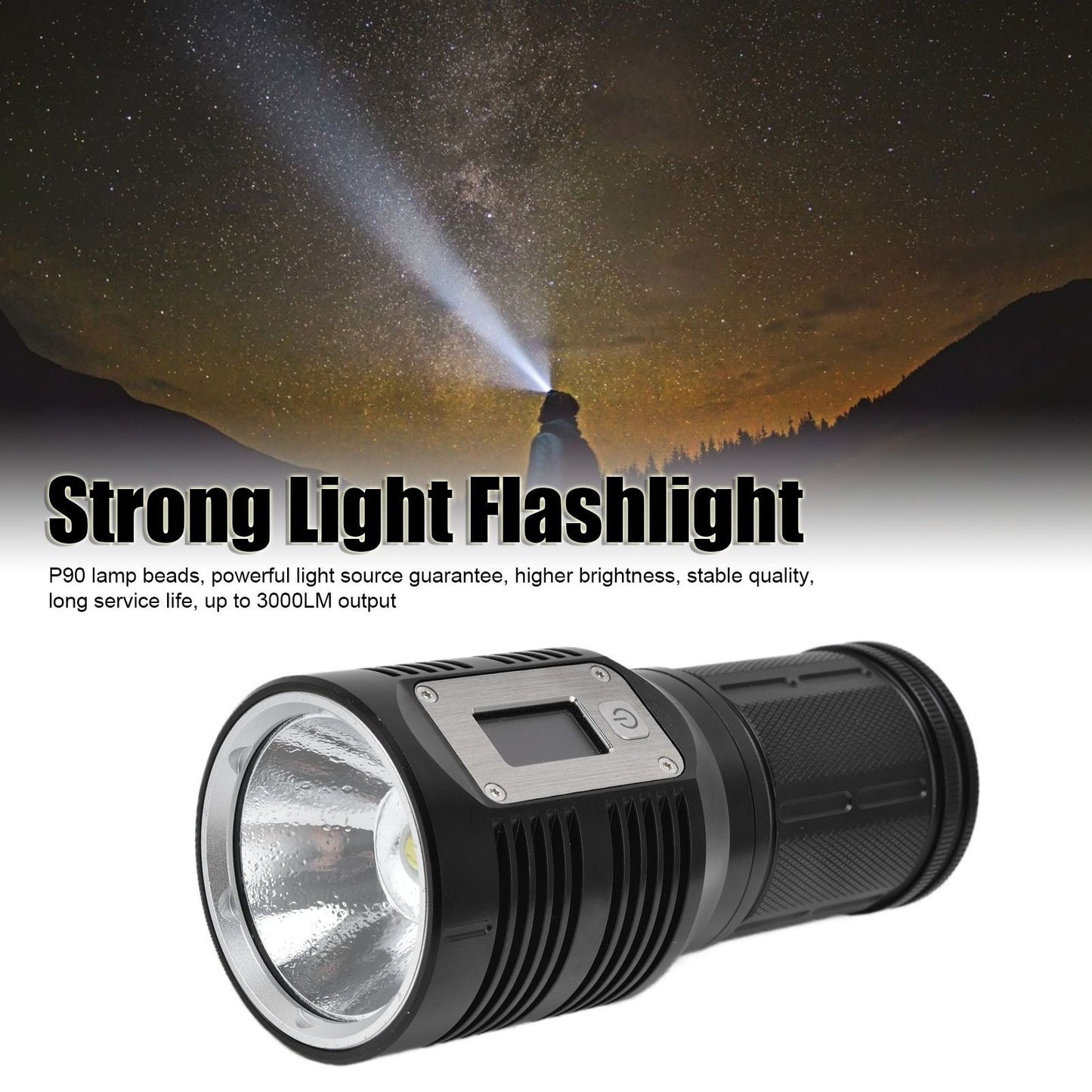 Strong Light Flashlight Digital Display Rainproof Rechargeable Flashlight for Camping Emergency Lighting Work V1294-YM0523-3119210209411