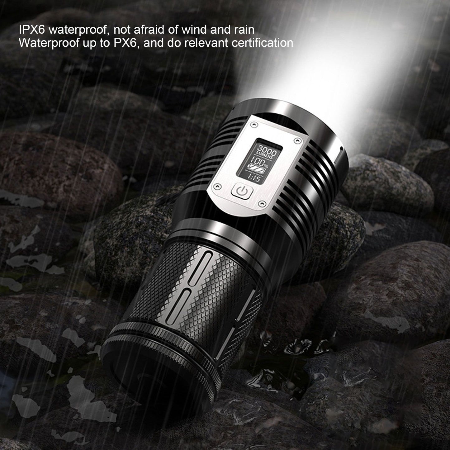 Strong Light Flashlight Digital Display Rainproof Rechargeable Flashlight for Camping Emergency Lighting Work V1294-YM0523-3119210209411