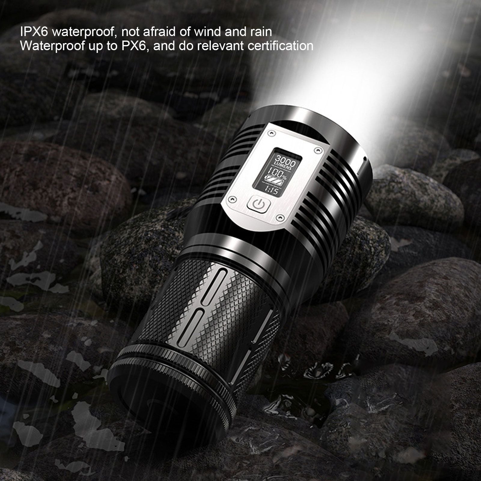 Strong Light Flashlight Digital Display Rainproof Rechargeable Flashlight for Camping Emergency Lighting Work V1294-YM0523-3119210209411