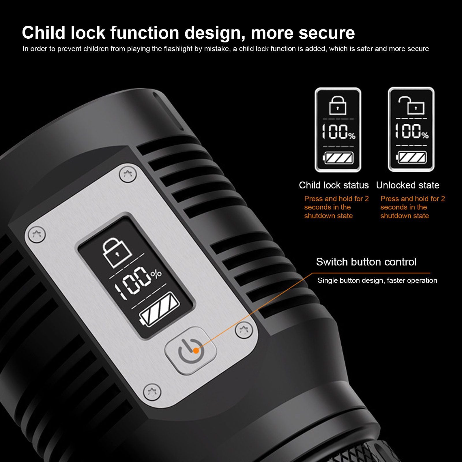 Strong Light Flashlight Digital Display Rainproof Rechargeable Flashlight for Camping Emergency Lighting Work V1294-YM0523-3119210209411