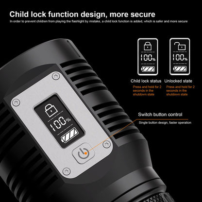 Strong Light Flashlight Digital Display Rainproof Rechargeable Flashlight for Camping Emergency Lighting Work V1294-YM0523-3119210209411