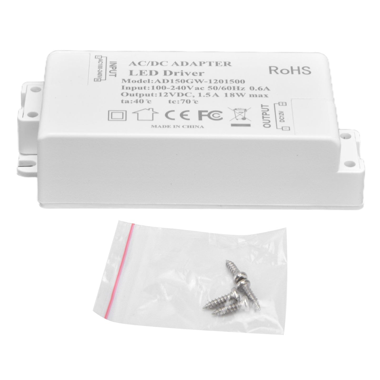 LED Driver 18W Power Supply Transformer AC100-240V to DC12V 1.5A Output for LED Light Desk Lamp Outdoor Light V1294-YM0523-3119210238211
