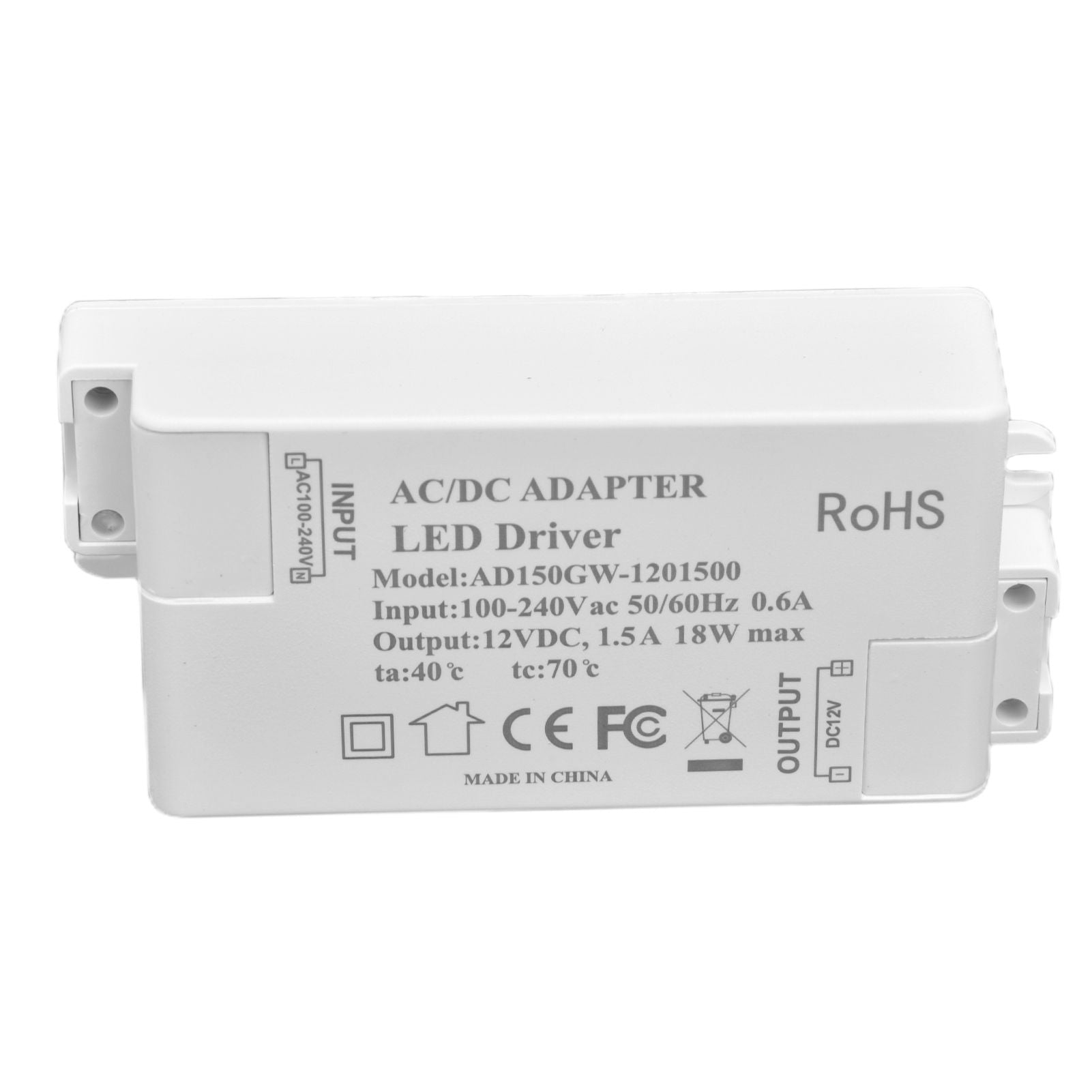 LED Driver 18W Power Supply Transformer AC100-240V to DC12V 1.5A Output for LED Light Desk Lamp Outdoor Light V1294-YM0523-3119210238211