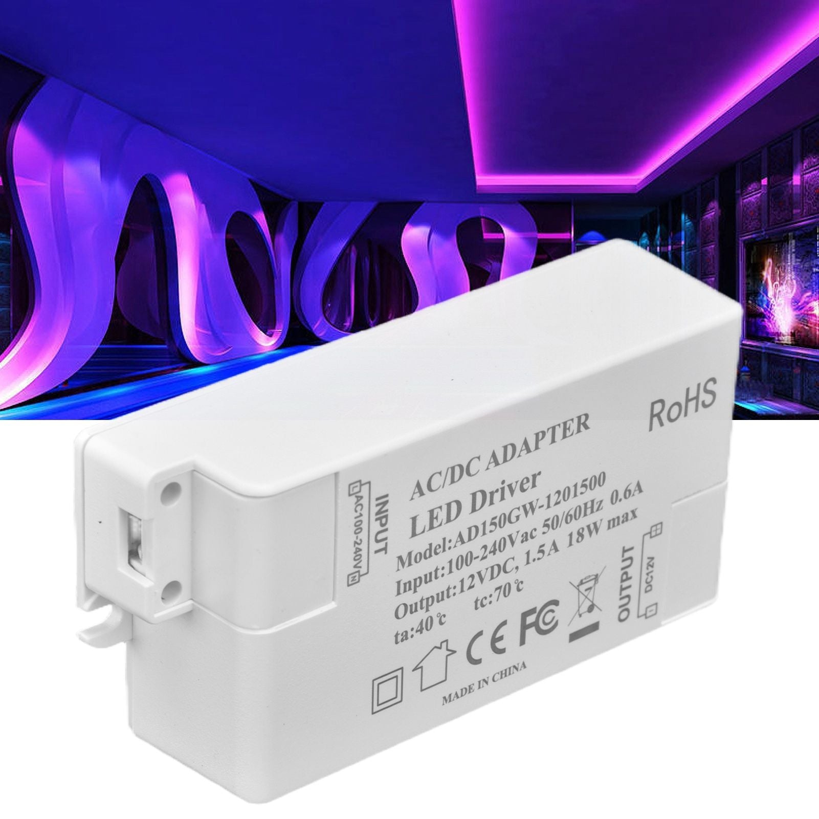 LED Driver 18W Power Supply Transformer AC100-240V to DC12V 1.5A Output for LED Light Desk Lamp Outdoor Light V1294-YM0523-3119210238211