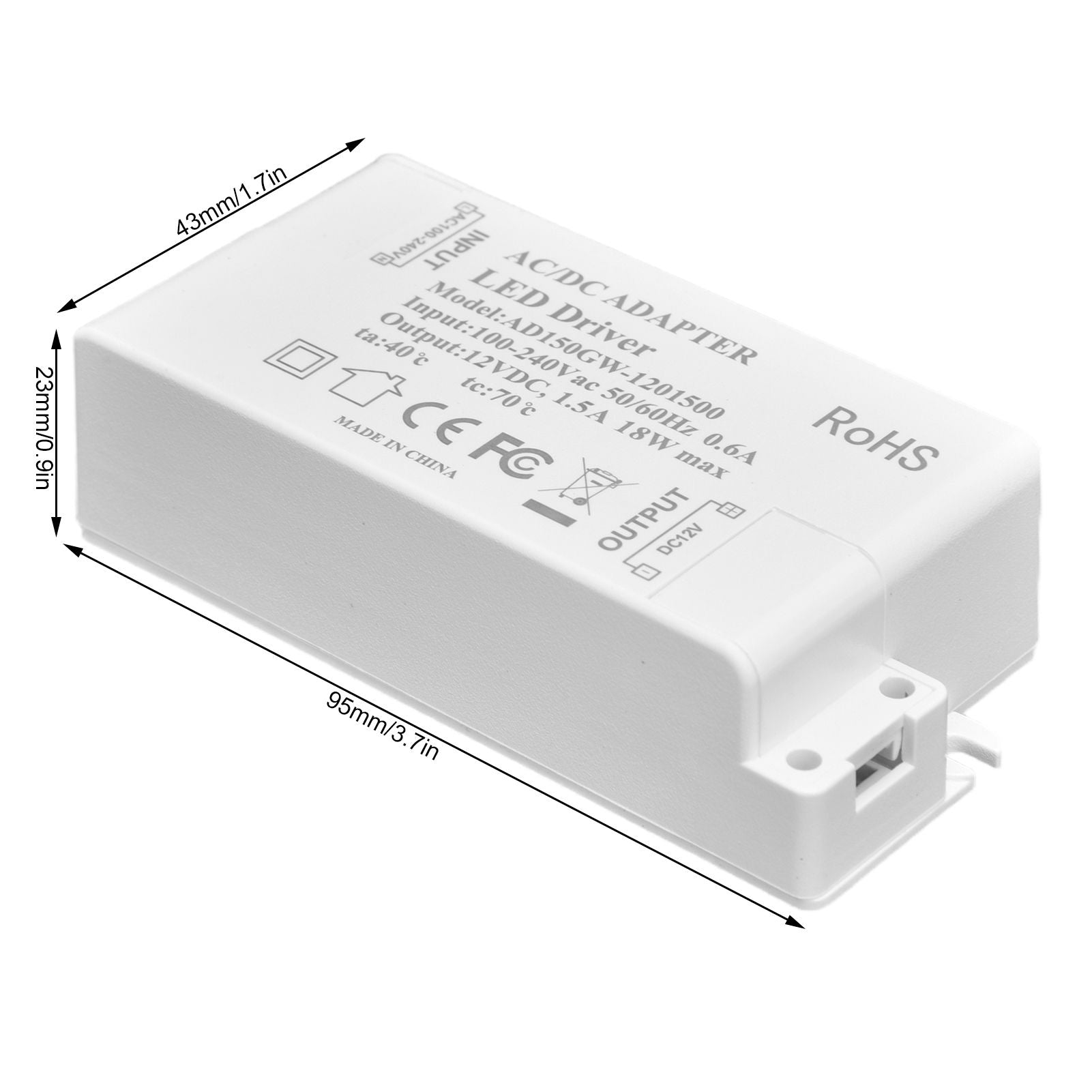 LED Driver 18W Power Supply Transformer AC100-240V to DC12V 1.5A Output for LED Light Desk Lamp Outdoor Light V1294-YM0523-3119210238211
