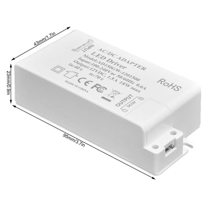 LED Driver 18W Power Supply Transformer AC100-240V to DC12V 1.5A Output for LED Light Desk Lamp Outdoor Light V1294-YM0523-3119210238211