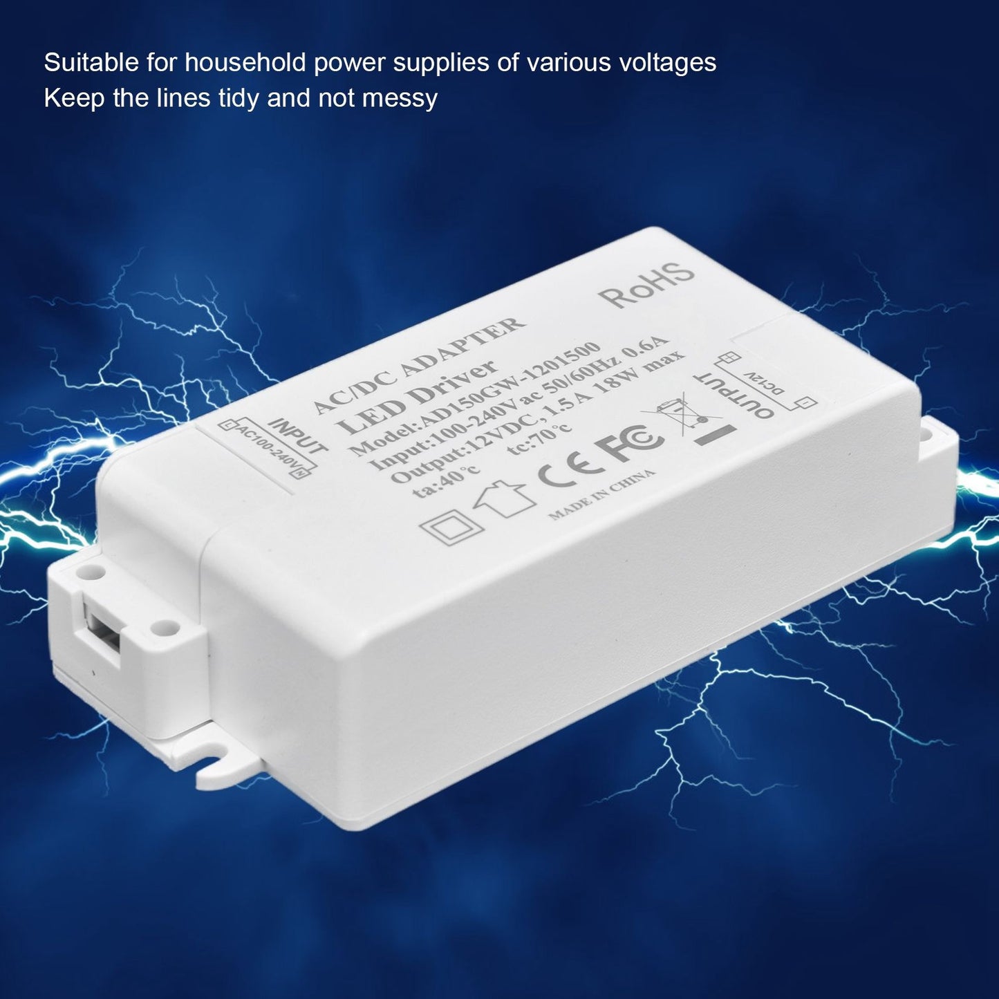 LED Driver 18W Power Supply Transformer AC100-240V to DC12V 1.5A Output for LED Light Desk Lamp Outdoor Light V1294-YM0523-3119210238211