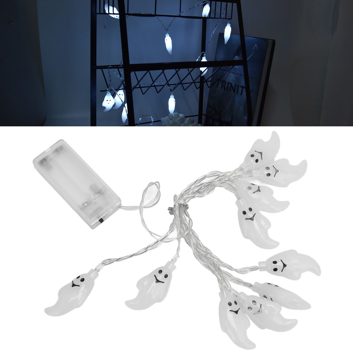 Halloween String Lights 10LED Battery Powered Decorative Ghost String Lamps for Indoor Outdoor Party V1294-YM0523-3119210243611
