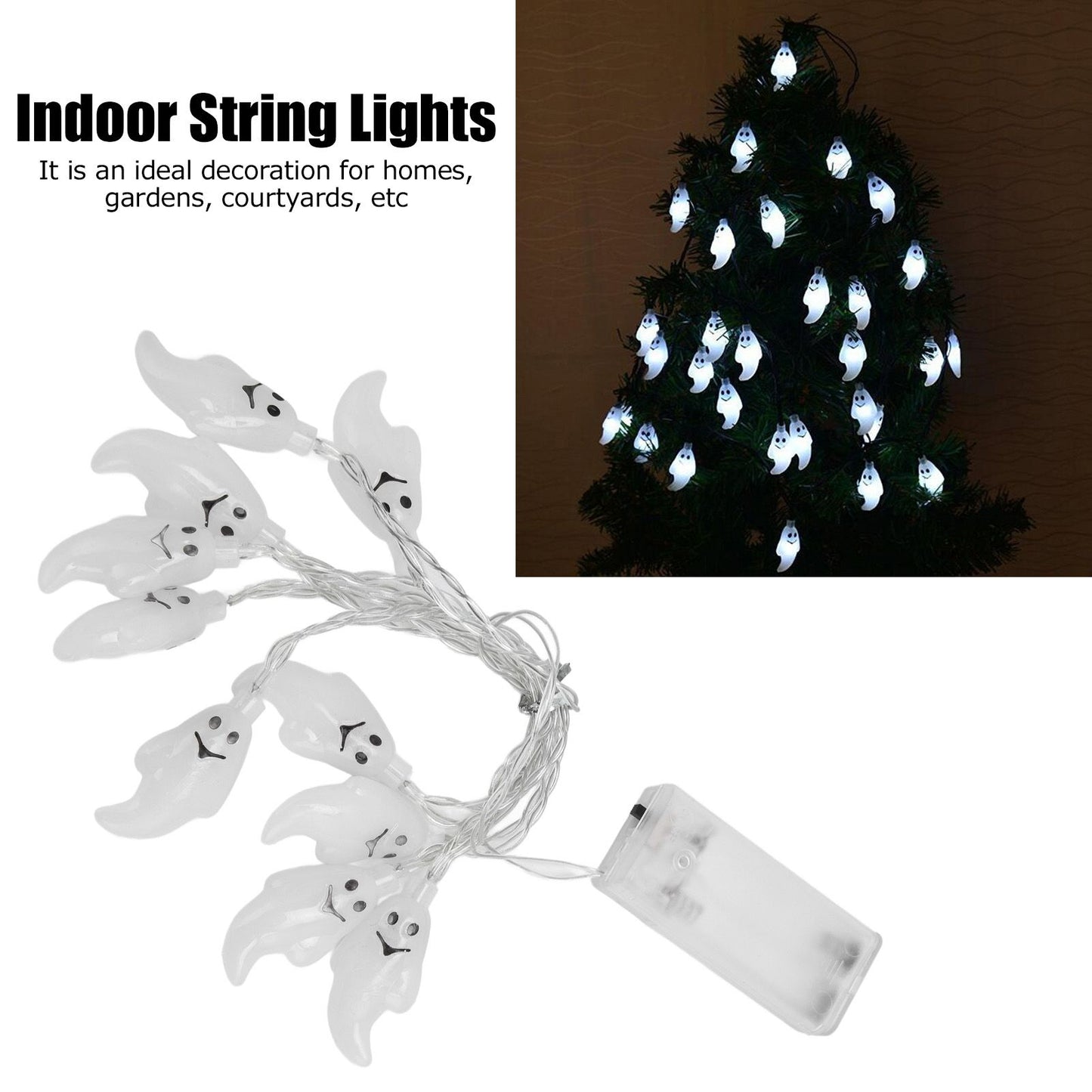 Halloween String Lights 10LED Battery Powered Decorative Ghost String Lamps for Indoor Outdoor Party V1294-YM0523-3119210243611