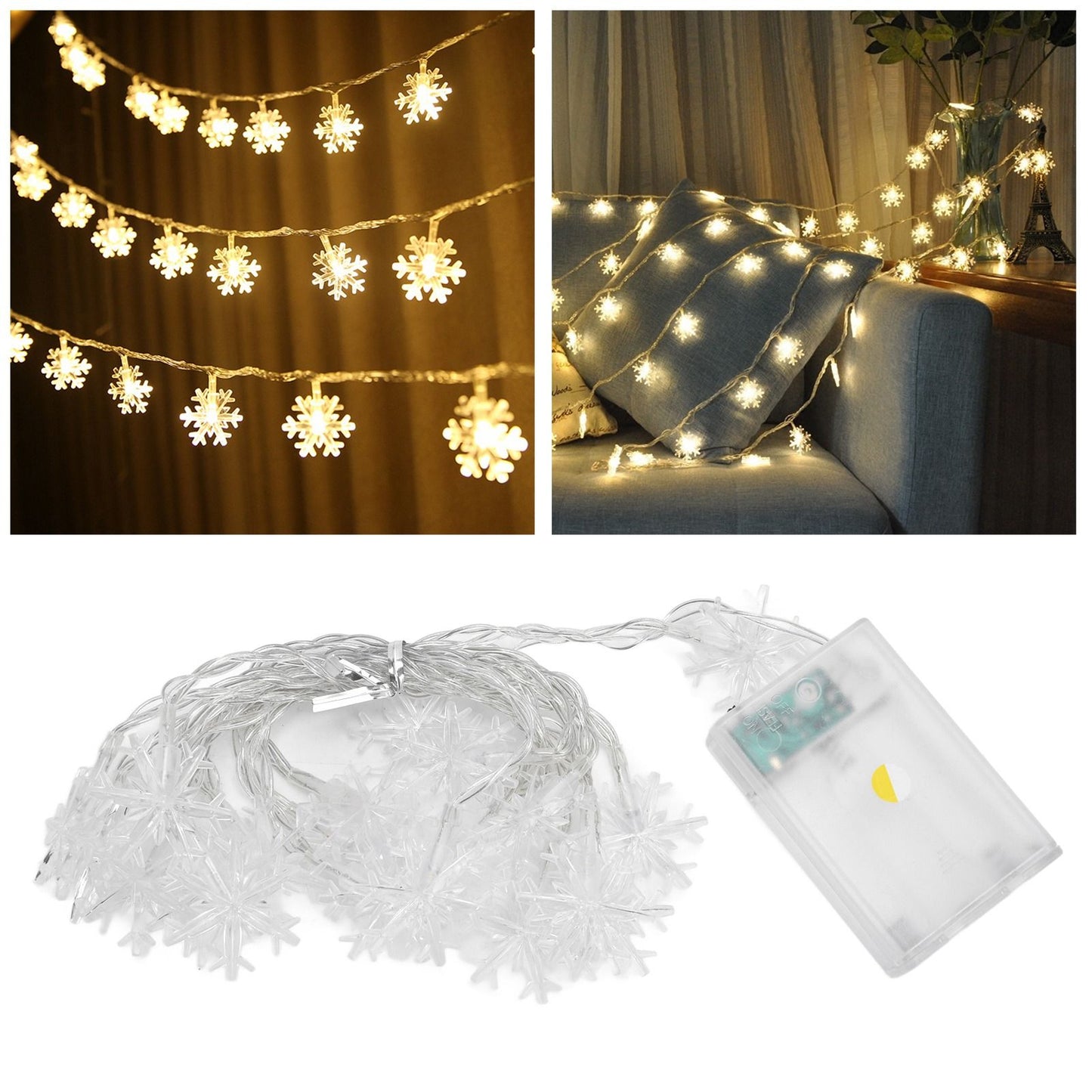 LED Snowflake Light String 20LED Battery Operated LED String Lights for Holiday Xmas Indoor Outdoor Party V1294-YM0523-3119210243811