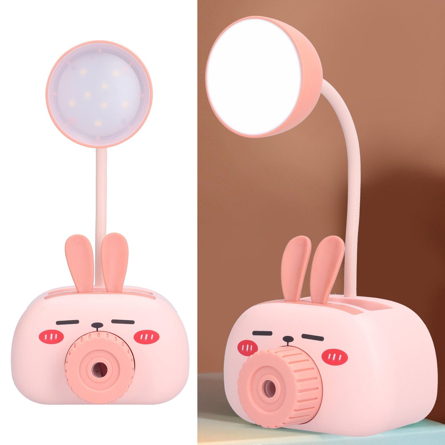 LED Folding Desk Lamp Cartoon Animal Multifunction Table Lamp Pen Holder Pencil Sharpener for Home OfficePink V1294-YM0523-3119210244313