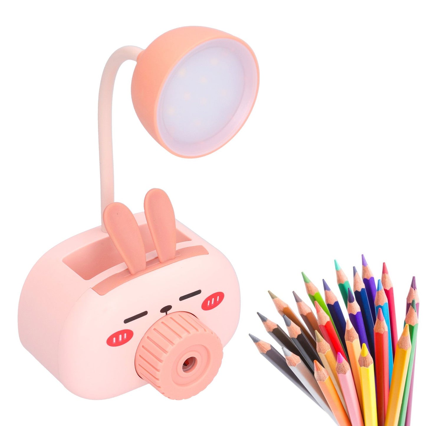 LED Folding Desk Lamp Cartoon Animal Multifunction Table Lamp Pen Holder Pencil Sharpener for Home OfficePink V1294-YM0523-3119210244313
