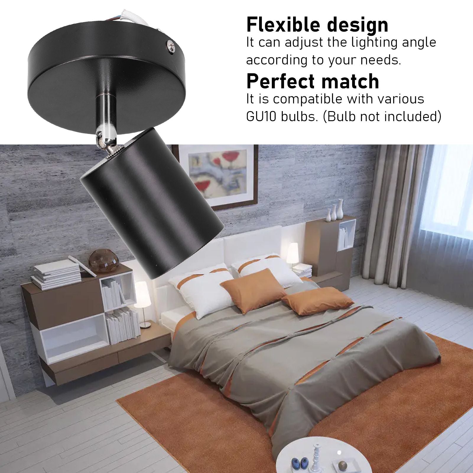 GU10 Spotlight Base Single Head Wrought Iron Adjustable Track Light Holder for Bedroom Shopping Mall V1294-YM0523-3119210250711