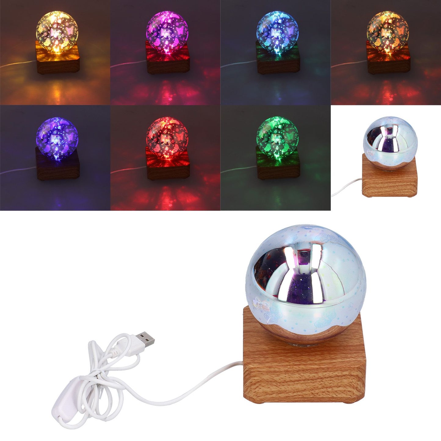LED Night Light USB Interface Glass Ball Projection Lamp RGB Table Decoration for Home V1294-YM0523-3119210256011