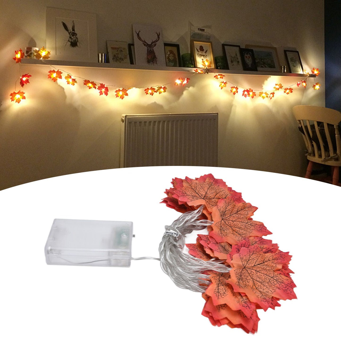 Maple Leaves String Lights LED Fall Lighted Garland Thanksgiving Decorations 9.8ft Warm Light V1294-YM0523-3119210256211