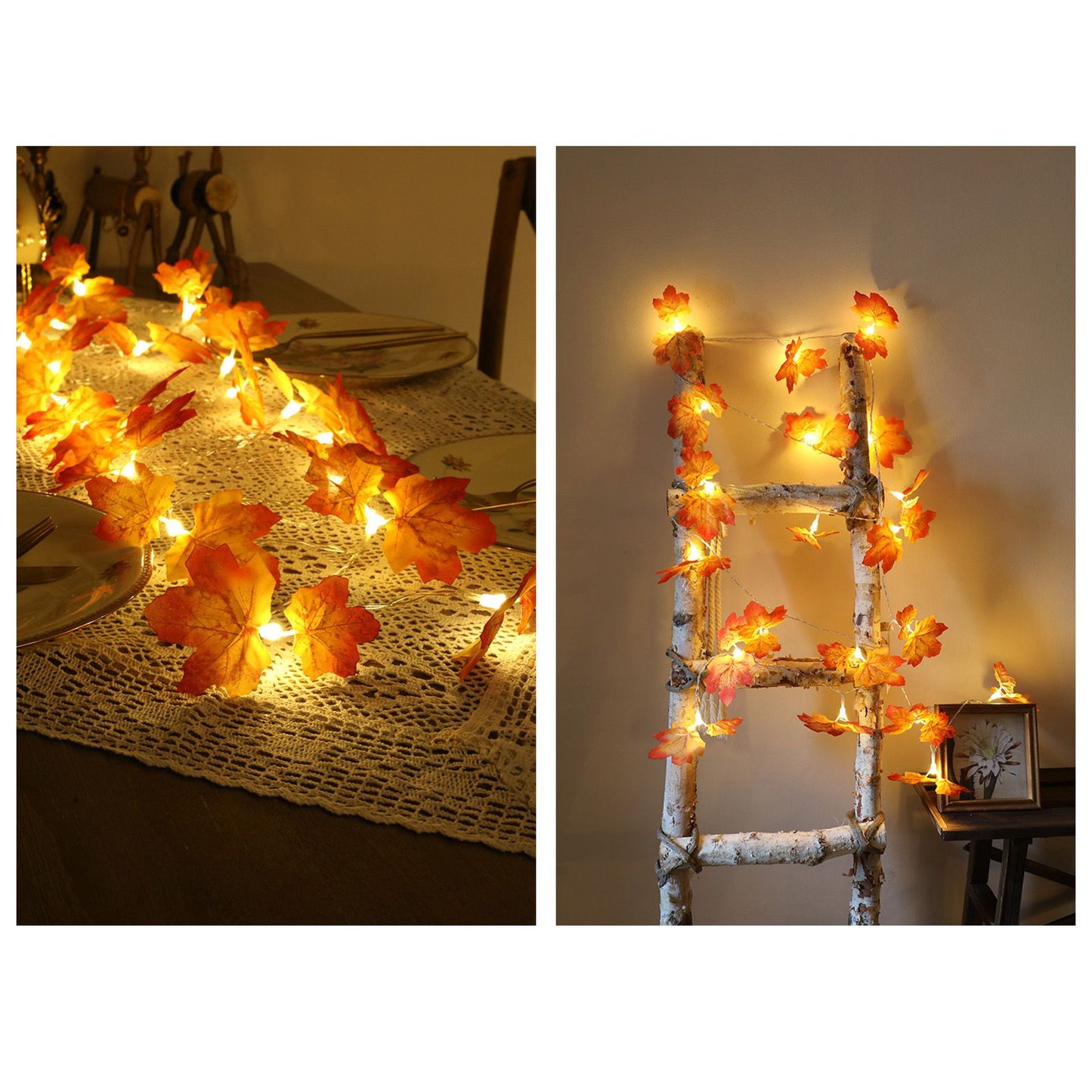 Maple Leaves String Lights LED Fall Lighted Garland Thanksgiving Decorations 9.8ft Warm Light V1294-YM0523-3119210256211
