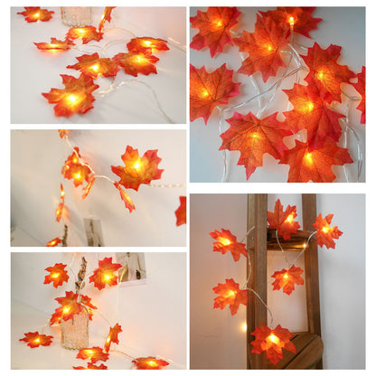Maple Leaves String Lights LED Fall Lighted Garland Thanksgiving Decorations 9.8ft Warm Light V1294-YM0523-3119210256211