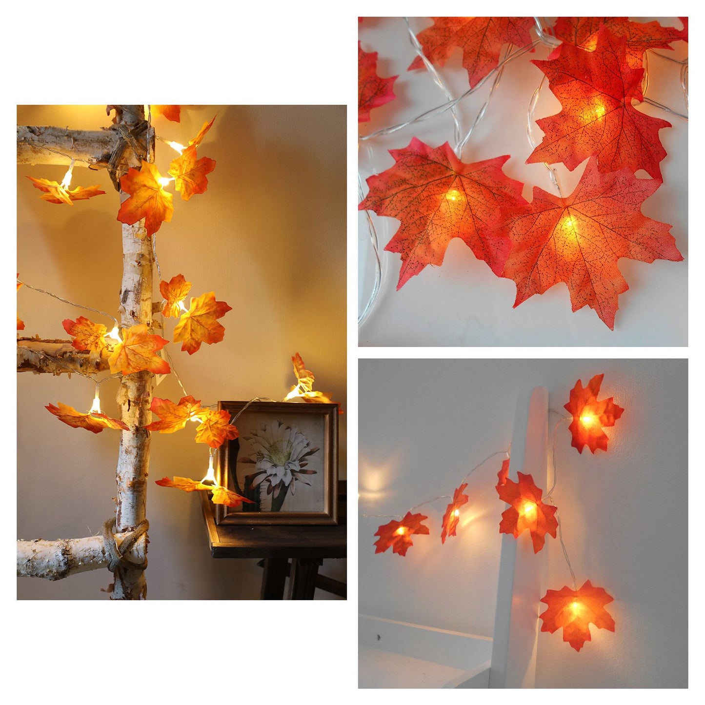 Maple Leaves String Lights LED Fall Lighted Garland Thanksgiving Decorations 9.8ft Warm Light V1294-YM0523-3119210256211