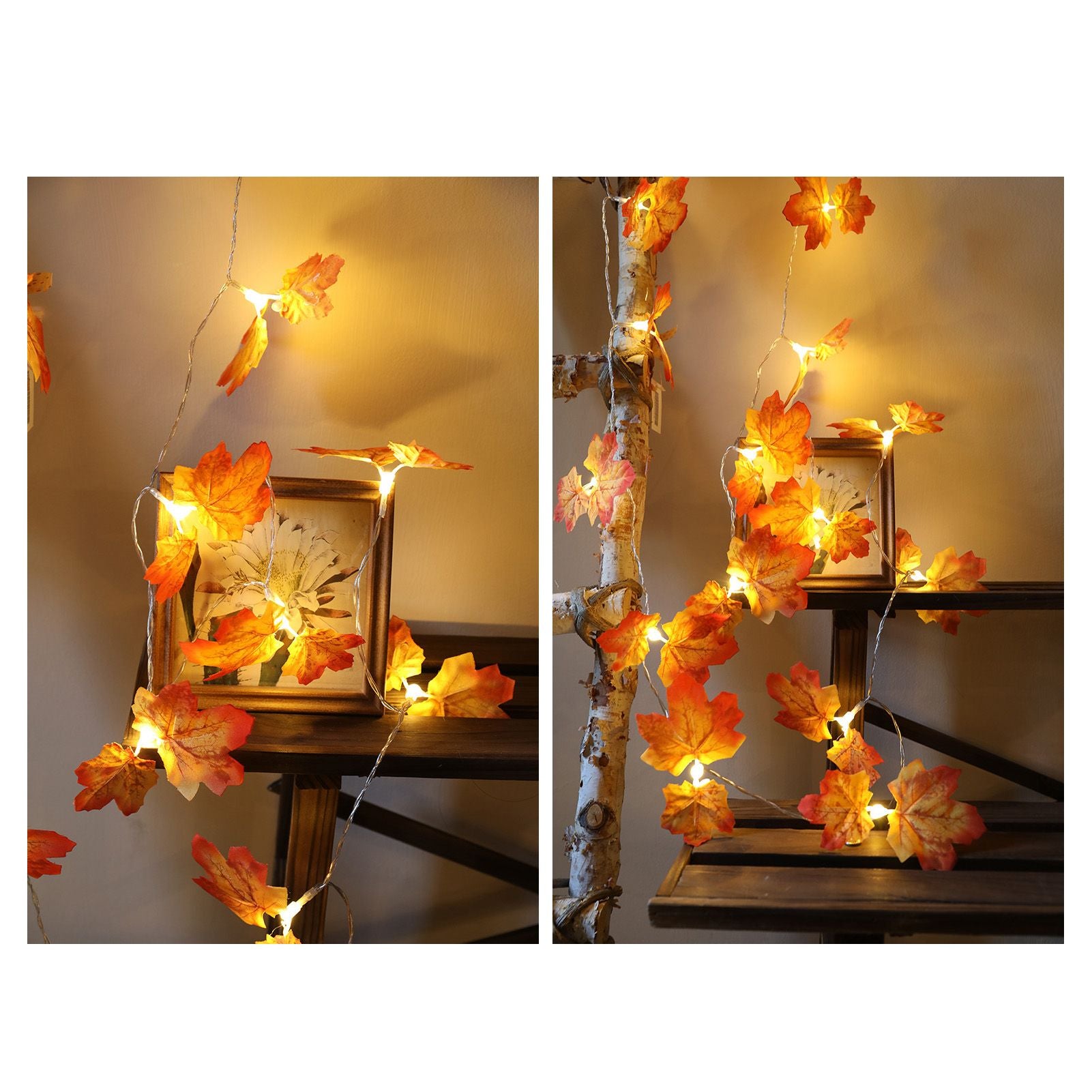 Maple Leaves String Lights LED Fall Lighted Garland Thanksgiving Decorations 9.8ft Warm Light V1294-YM0523-3119210256211