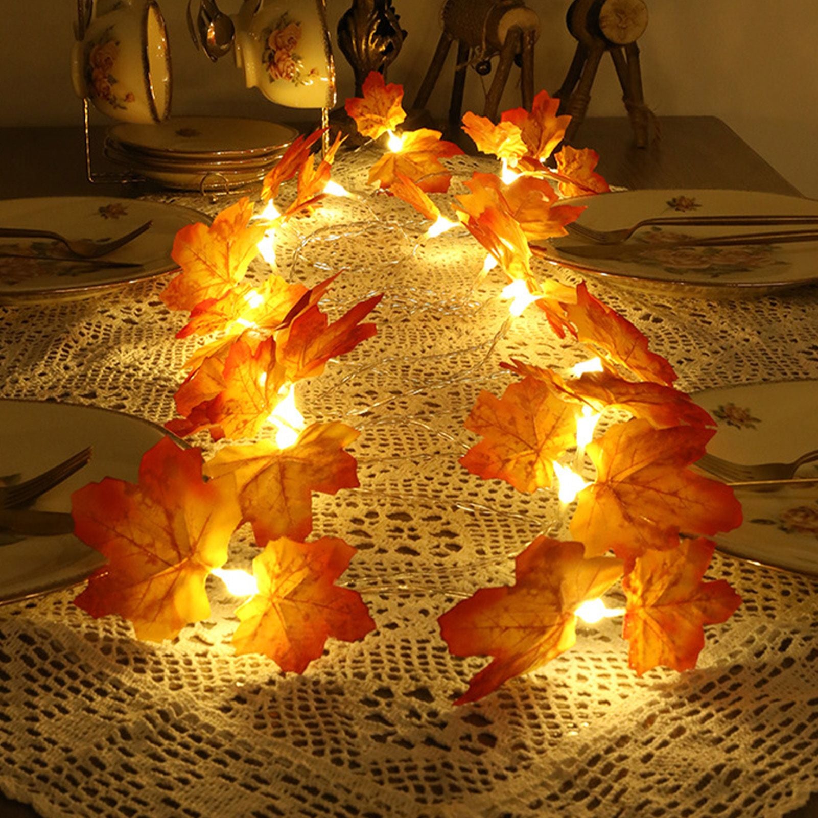 Maple Leaves String Lights LED Fall Lighted Garland Thanksgiving Decorations 9.8ft Warm Light V1294-YM0523-3119210256211