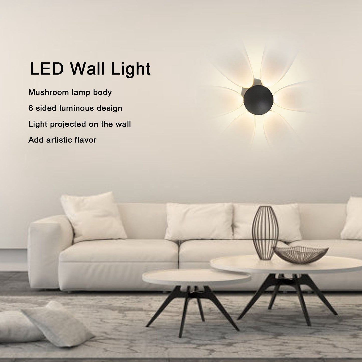 LED Wall Light Mini Mushroom Interior Aluminum 6 Sided Luminous Decorative Wall Lamp for Home Hotel Halls V1294-YM0523-3119210256311