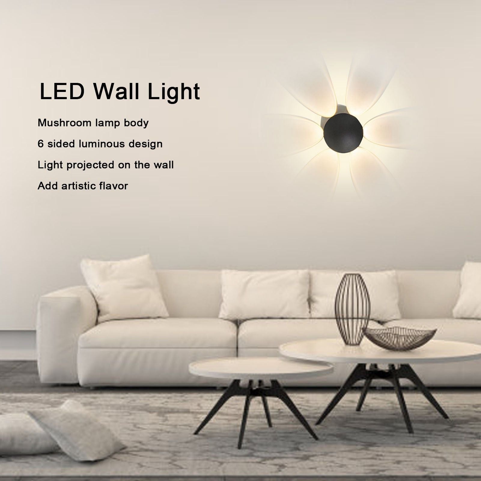 LED Wall Light Mini Mushroom Interior Aluminum 6 Sided Luminous Decorative Wall Lamp for Home Hotel Halls V1294-YM0523-3119210256311