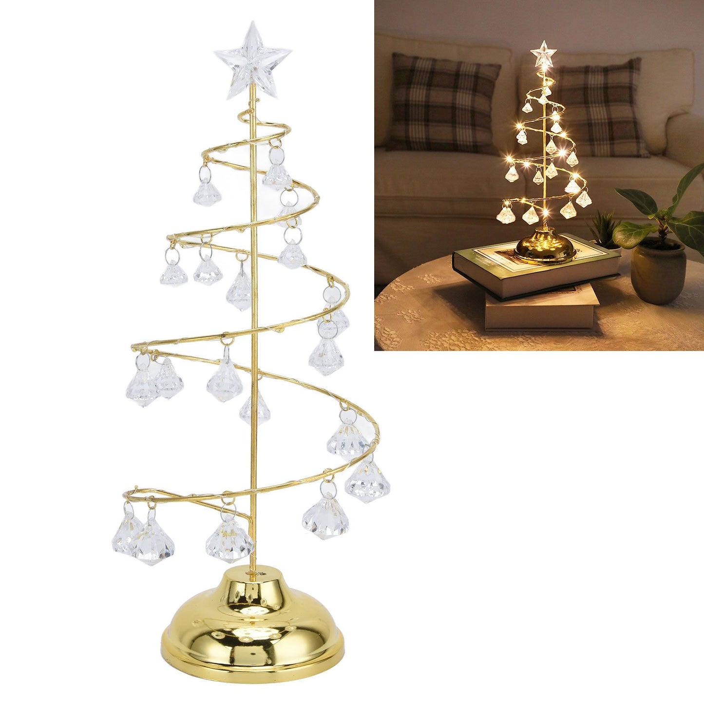 Christmas Tree Crystal Table Light LED Christmas Tree Table Lamp for Bedroom Bathroom Stair Warm Gold V1294-YM0523-3119210256611