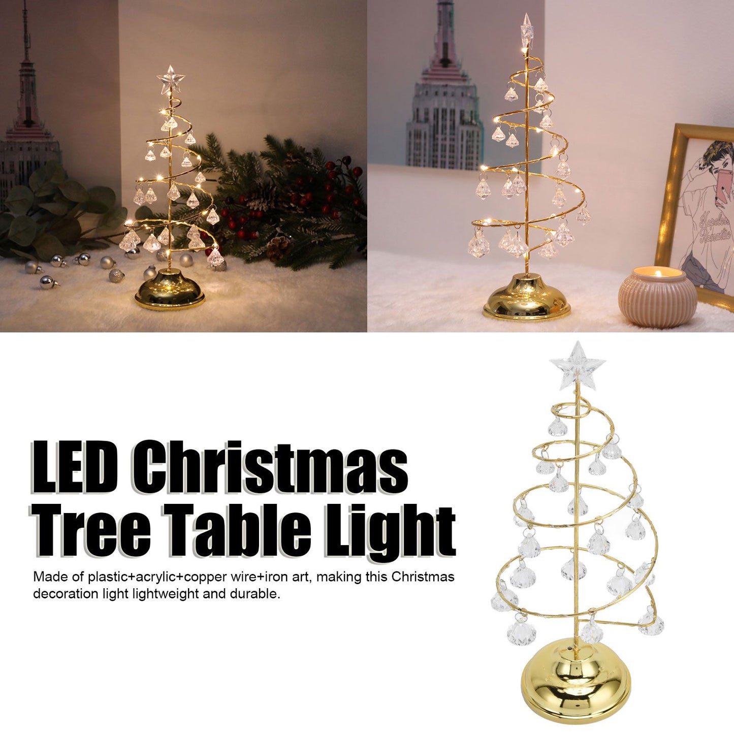 Christmas Tree Crystal Table Light LED Christmas Tree Table Lamp for Bedroom Bathroom Stair Warm Gold V1294-YM0523-3119210256611