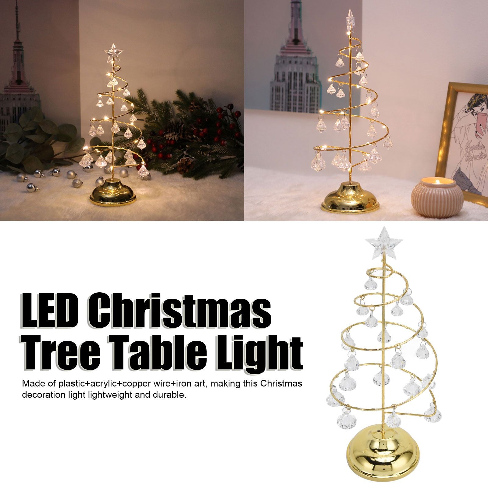 Christmas Tree Crystal Table Light LED Christmas Tree Table Lamp for Bedroom Bathroom Stair Warm Gold V1294-YM0523-3119210256611