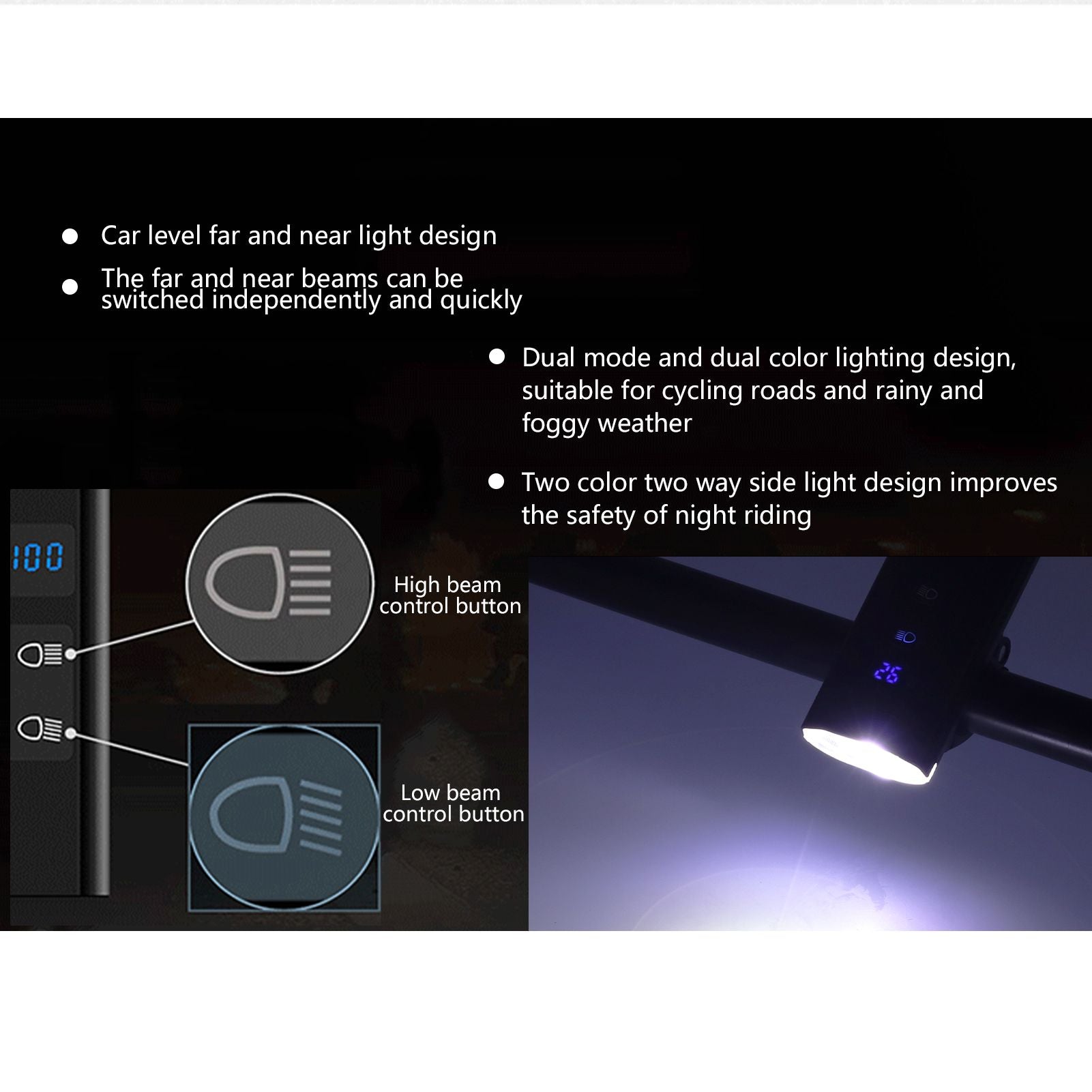 3LED Bike Light Adjustable Waterproof Bicycle Headlight with Battery Display USB Charging for Road Mountain V1294-YM0523-3119210258711