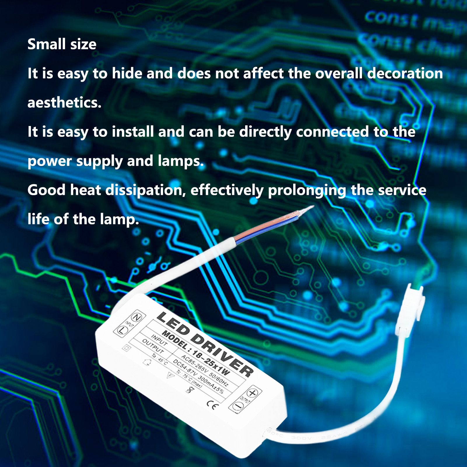 18-25X1W LED Driver Constant Current 300mA Input AC85-265V Output 54-87VDC LED Driver Transformer V1294-YM0523-3119210259711