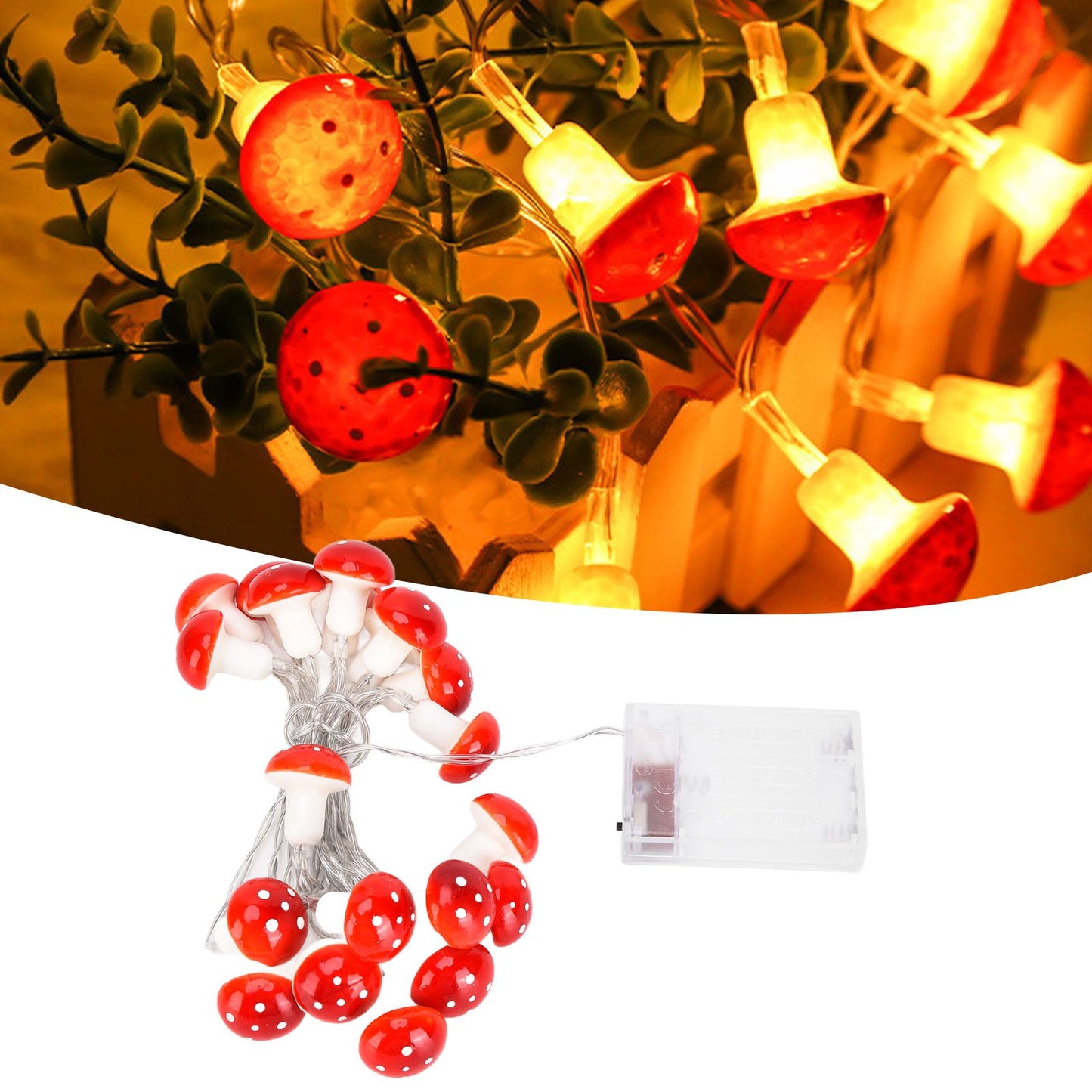 LED Light String 7.2ft 20 Red Muschroom Dedor LED String Light for Christmas Indoor Outdoor Decoration V1294-YM0523-3119210260511