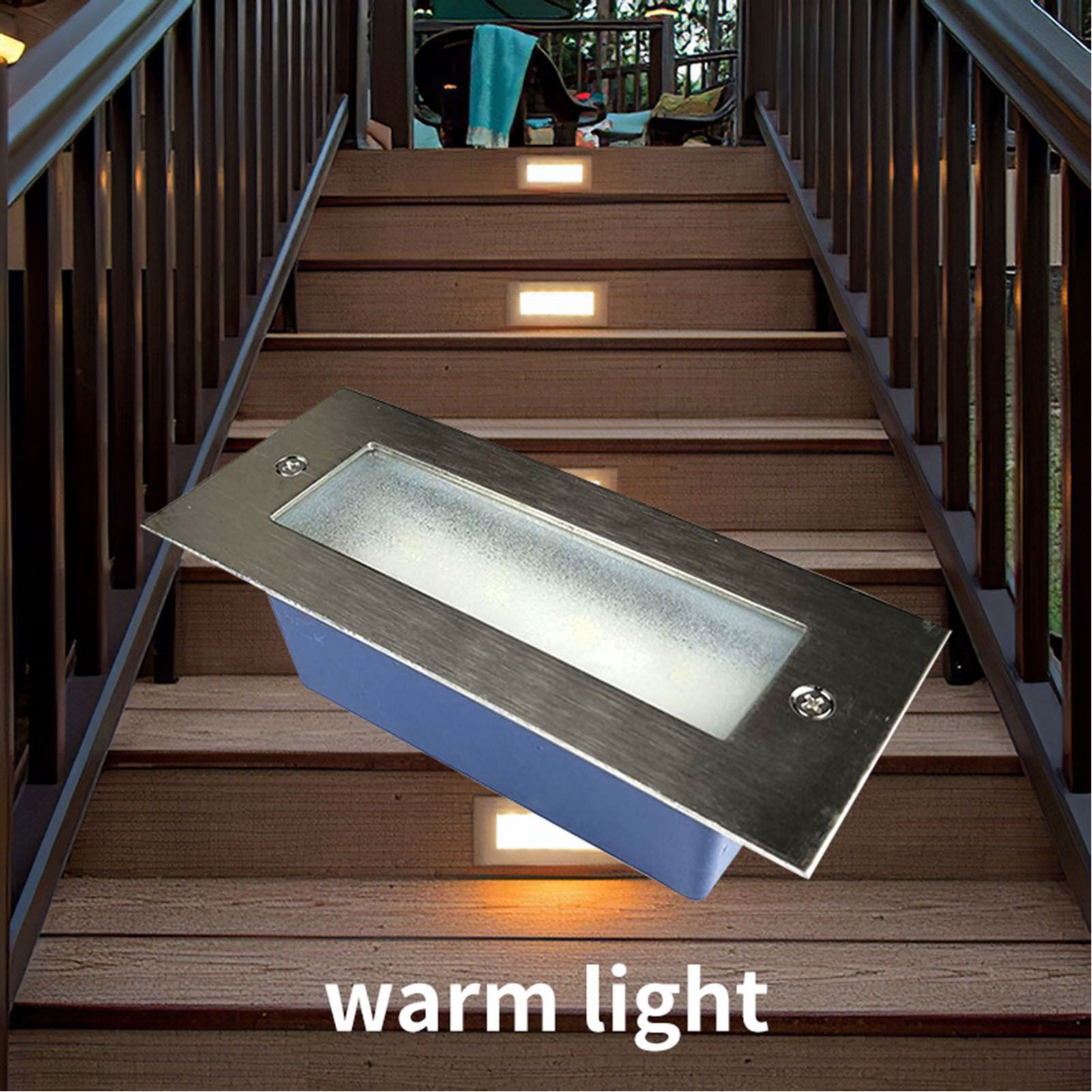 Step Lights Waterproof Stainless Steel Rectangle Landscape Staircase Lights for Indoor Outdoor 110-220V V1294-YM0523-3119210261711