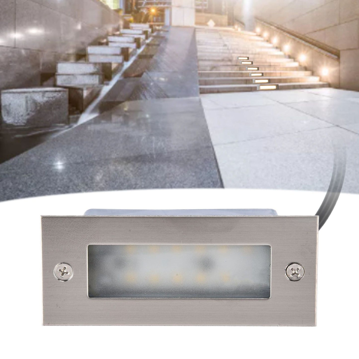 Step Lights Waterproof Stainless Steel Rectangle Landscape Staircase Lights for Indoor Outdoor 110-220V V1294-YM0523-3119210261711