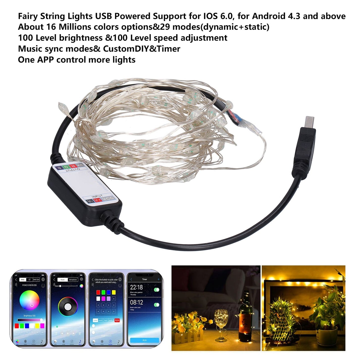 String Lights USB LED Colorful RGB Waterproof Copper Wire Music Light String Christmas Decoration Light5m 50 V1294-YM0523-3119210265211