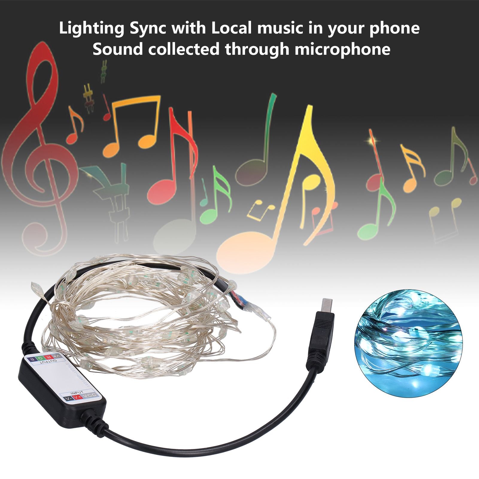 String Lights USB LED Colorful RGB Waterproof Copper Wire Music Light String Christmas Decoration Light5m 50 V1294-YM0523-3119210265211