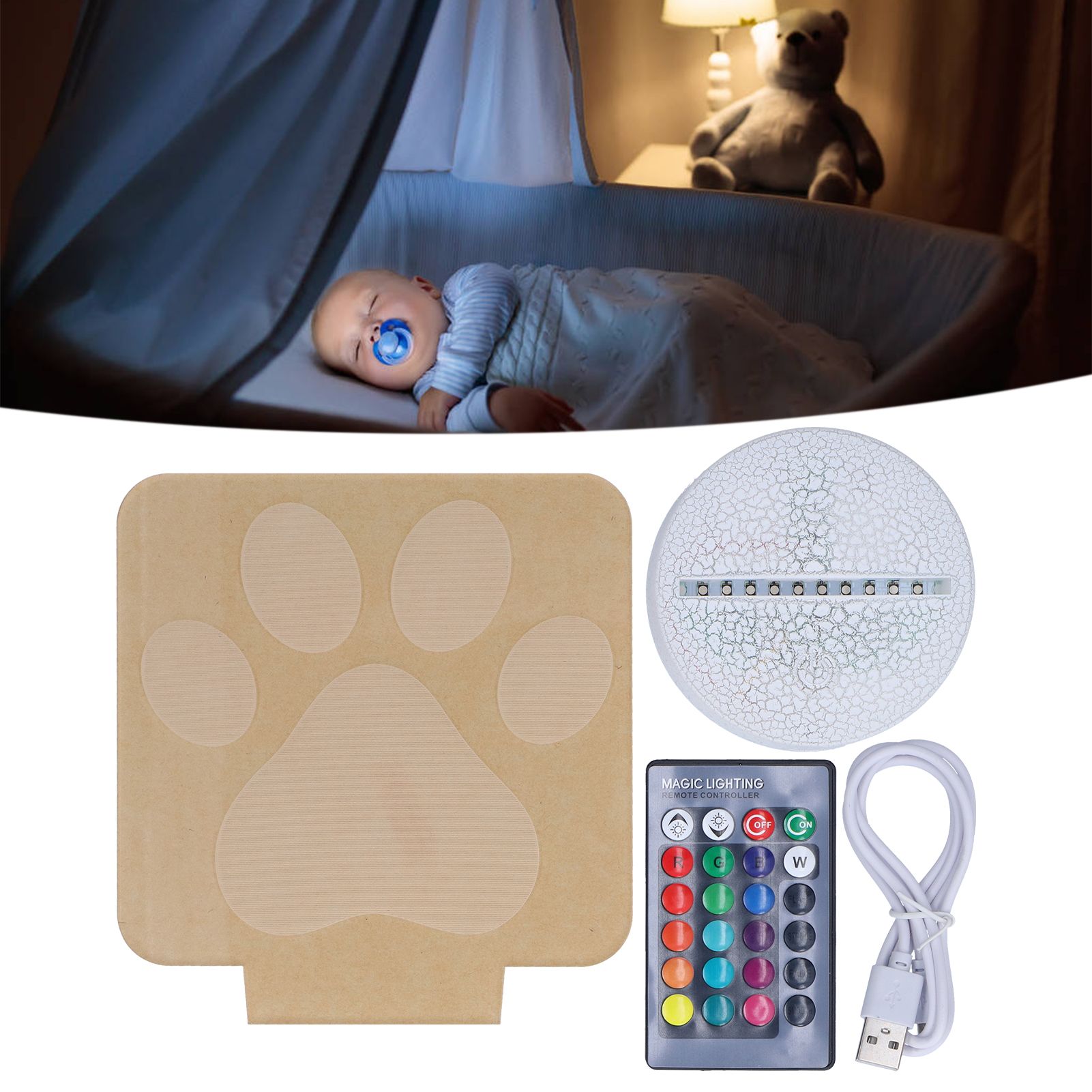 LED Night Light 16 Colors Four Lighting Modes Remote Control 3 Dimensions Little Feet Night Light for Kids V1294-YM0523-3119210265811