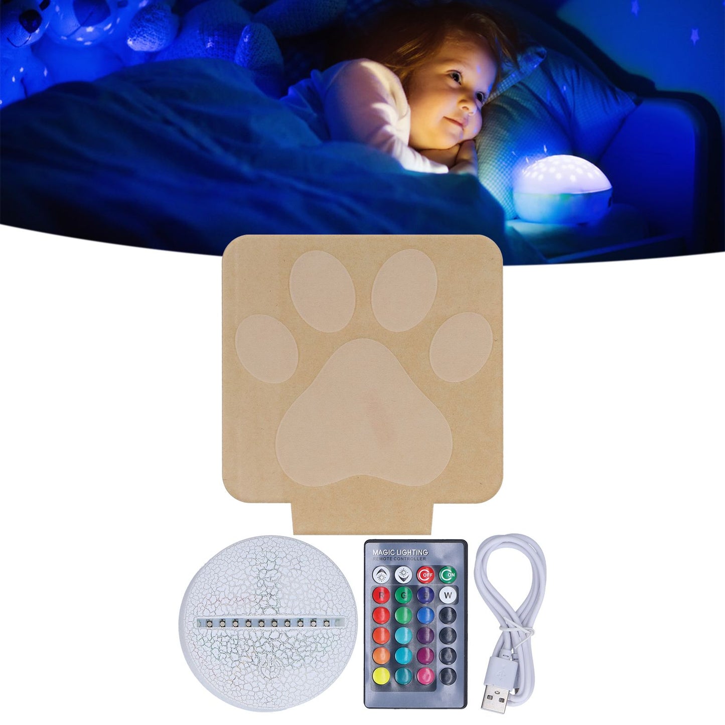 LED Night Light 16 Colors Four Lighting Modes Remote Control 3 Dimensions Little Feet Night Light for Kids V1294-YM0523-3119210265811