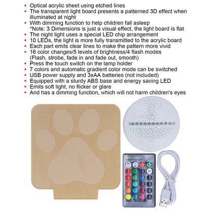 LED Night Light 16 Colors Four Lighting Modes Remote Control 3 Dimensions Little Feet Night Light for Kids V1294-YM0523-3119210265811