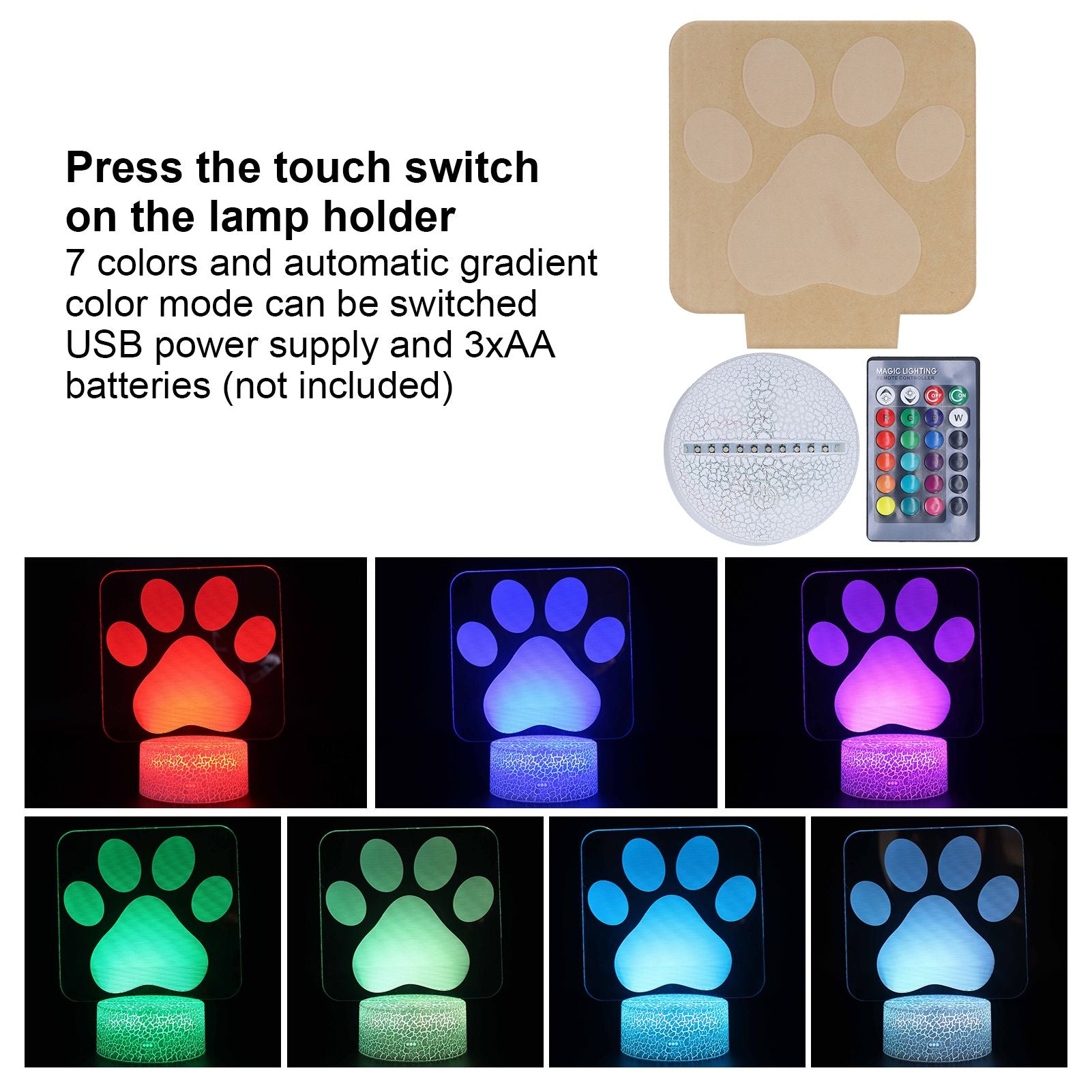 LED Night Light 16 Colors Four Lighting Modes Remote Control 3 Dimensions Little Feet Night Light for Kids V1294-YM0523-3119210265811