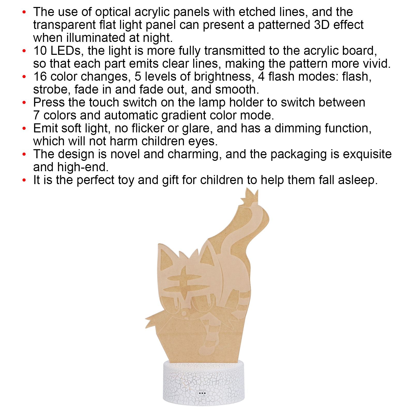 3D Night Light Touch Remote Control RGB 16 Color 4 Modes Adjustable 10LED USB Charging V1294-YM0523-3119210266811