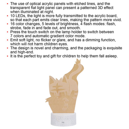 3D Night Light Touch Remote Control RGB 16 Color 4 Modes Adjustable 10LED USB Charging V1294-YM0523-3119210266811