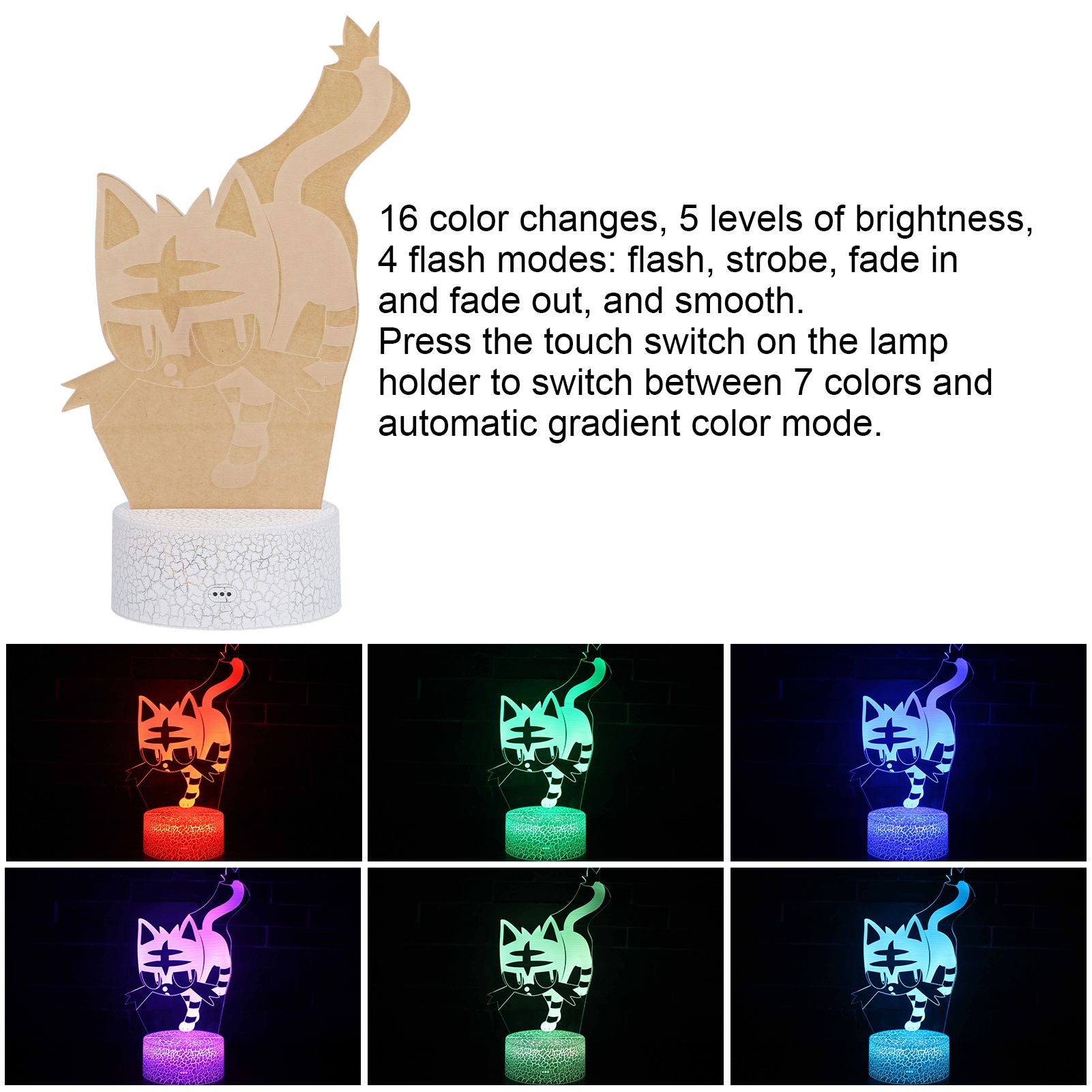 3D Night Light Touch Remote Control RGB 16 Color 4 Modes Adjustable 10LED USB Charging V1294-YM0523-3119210266811