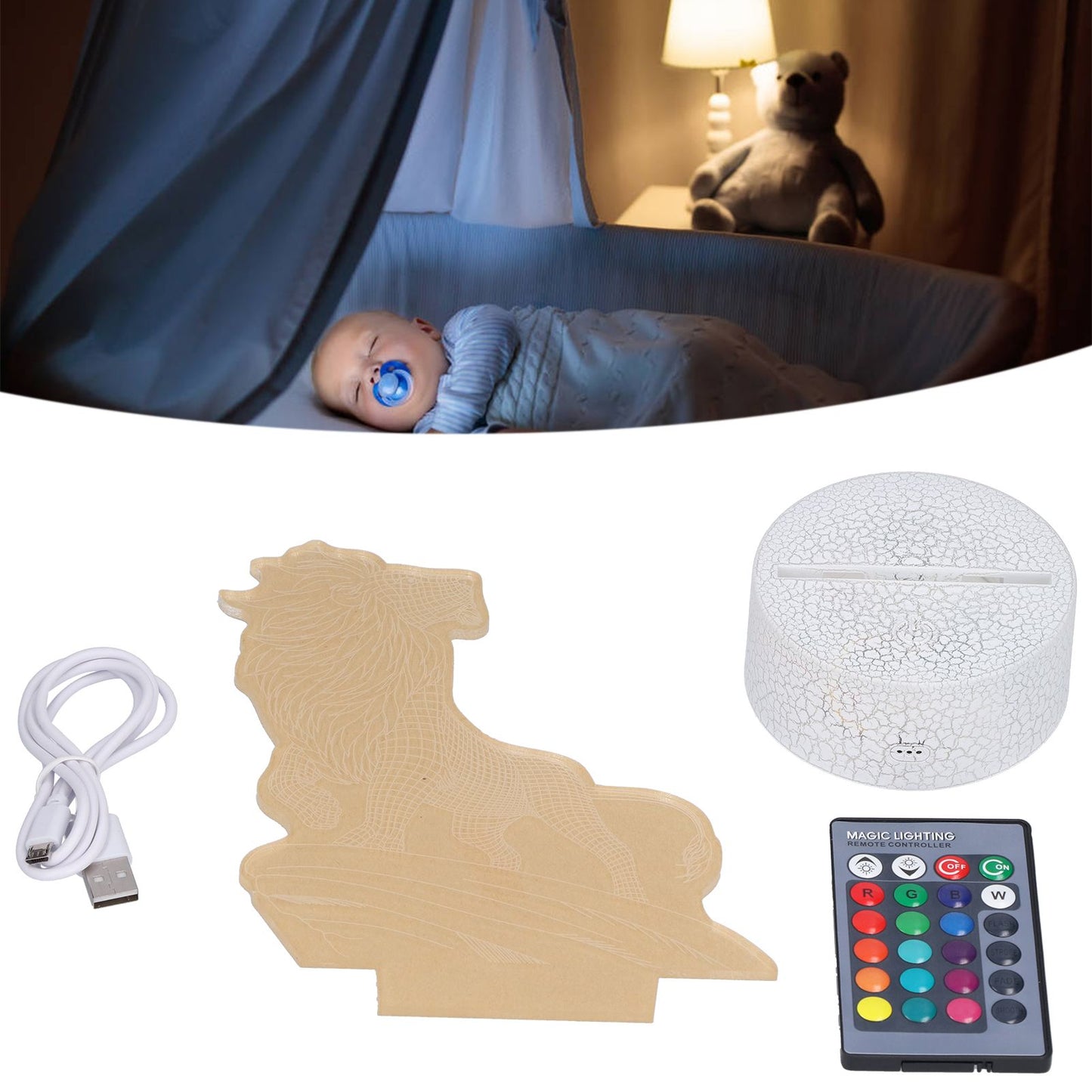 3D Night Light Dimmable 3D Illusion Lamp with 16 Color Changes Remote Control Smart Touch for Kids V1294-YM0523-3119210267011